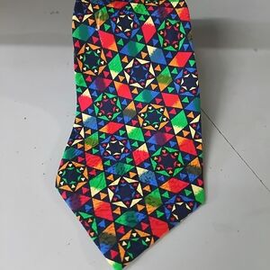 Missoni Multicolor Geometric Mosaic Silk Tie - Red, Green, Blue, Yellow, Orange
